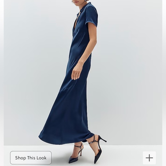 NEW J. Crew Short-sleeve maxi slip dress in luster crepe Navy Blue Size 00 BS802 - Picture 5 of 12